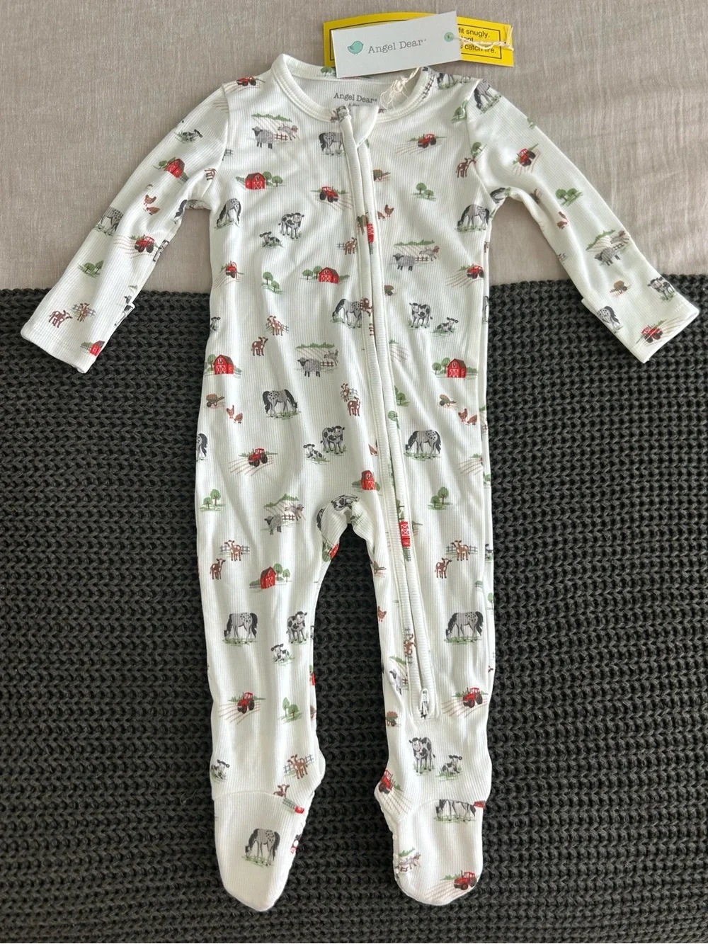 NWT Angel Dear farm print ribbed footie pajamas